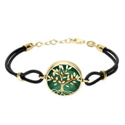 9ct Yellow Gold Malachite Cord Round Large Leaves Tree Of Life Bracelet, B1141