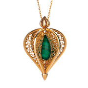 9ct Yellow Gold Malachite Flore Filigree Droplet Necklace, P2330C.