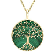 9ct Yellow Gold Malachite Round Tree Of Life Necklace, P3146.