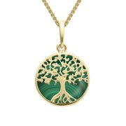 9ct Yellow Gold Malachite Small Round Tree Of Life Necklace, P3339.