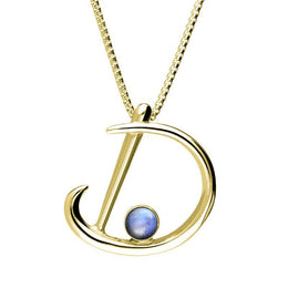 9ct Yellow Gold Moonstone Love Letters Initial D Necklace, P3451C.