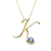 9ct Yellow Gold Moonstone Love Letters Initial K Necklace, P3458C.