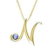 9ct Yellow Gold Moonstone Love Letters Initial N Necklace, P3461C.