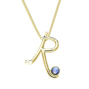 9ct Yellow Gold Moonstone Love Letters Initial R Necklace, P3465C.