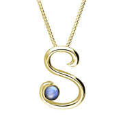 9ct Yellow Gold Moonstone Love Letters Initial S Necklace, P3466C.