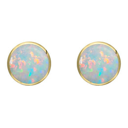 9ct Yellow Gold Opal 8mm Classic Large Round Stud Earrings, e004.