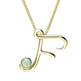 9ct Yellow Gold Opal Love Letters Initial F Necklace, P3453.