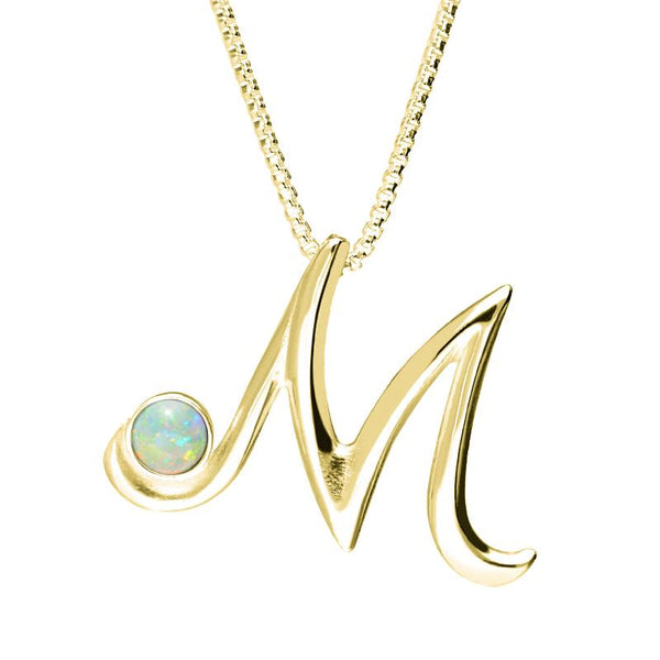 9ct Yellow Gold Opal Love Letters Initial M Necklace, P3460.