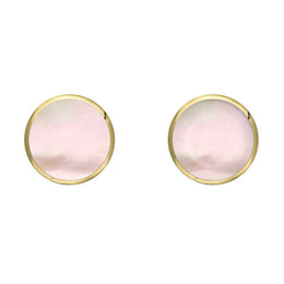 9ct Yellow Gold Pink Mother of Pearl 6mm Classic Medium Round Stud Earrings, E003.