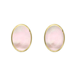 9ct Yellow Gold Pink Mother of Pearl 7 x 5mm Classic Small Oval Stud Earrings, E005.