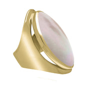 9ct Yellow Gold Pink Mother of Pearl Large Oval Statement Ring, R013.