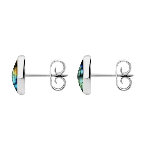 9ct Yellow Gold Spectrolite 8mm Classic Large Round Stud Earrings, e004.