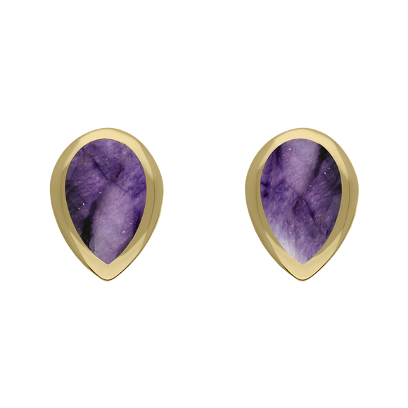 9ct Yellow Gold Sterling Silver Blue John Stepping Stones Pear Stud Earrings E1294