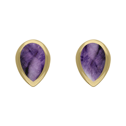 9ct Yellow Gold Sterling Silver Blue John Stepping Stones Pear Stud Earrings E1294