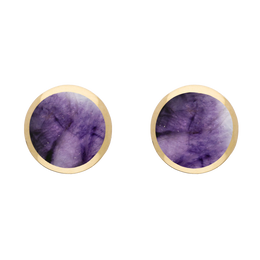 9ct Yellow Gold Sterling Silver Blue John Stepping Stones Round Stud Earrings E1292