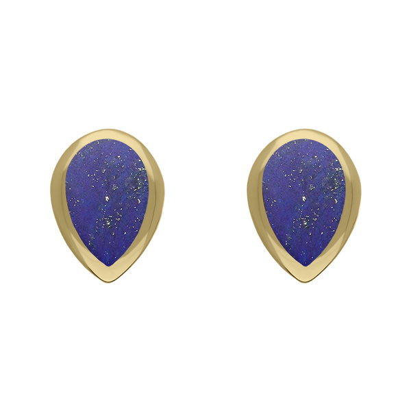 9ct Yellow Gold Sterling Silver Lapis Lazuli Stepping Stones Pear Stud Earrings E1294