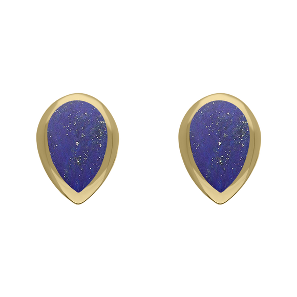 9ct Yellow Gold Sterling Silver Lapis Lazuli Stepping Stones Pear Stud Earrings E1294