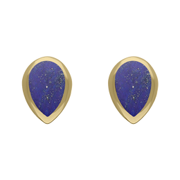 9ct Yellow Gold Sterling Silver Lapis Lazuli Stepping Stones Pear Stud Earrings E1294