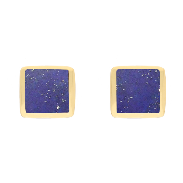 9ct Yellow Gold Sterling Silver Lapis Lazuli Stepping Stones Square Stud Earrings E1295