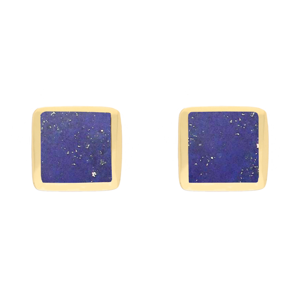 9ct Yellow Gold Sterling Silver Lapis Lazuli Stepping Stones Square Stud Earrings E1295