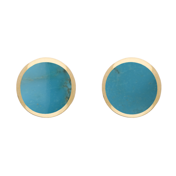 9ct Yellow Gold Sterling Silver Turquoise Stepping Stones Round Stud Earrings E1292