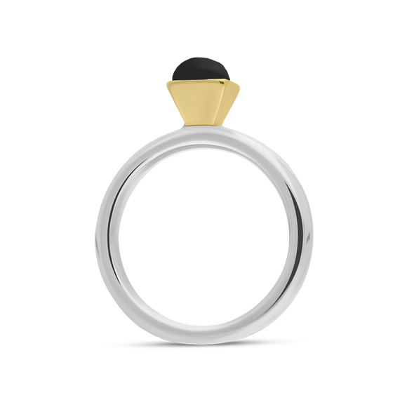 9ct Yellow Gold Sterling Silver Whitby Jet Stepping Stones 5mm Square Bezel Set Ring. R576_2