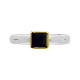 9ct Yellow Gold Sterling Silver Whitby Jet Stepping Stones 5mm Square Bezel Set Ring. R576_3