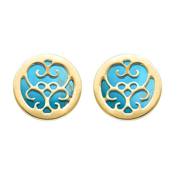 9ct Yellow Gold Turquoise Flore Filigree Earrings, E1782