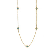 9ct Yellow Gold Turquoise Heart Link Disc Chain Necklace, N746.