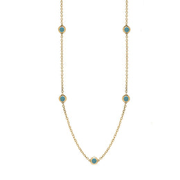 9ct Yellow Gold Turquoise Heart Link Disc Chain Necklace, N746.