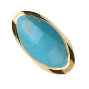 9ct Yellow Gold Turquoise Large Oval Statement Ring, R013.