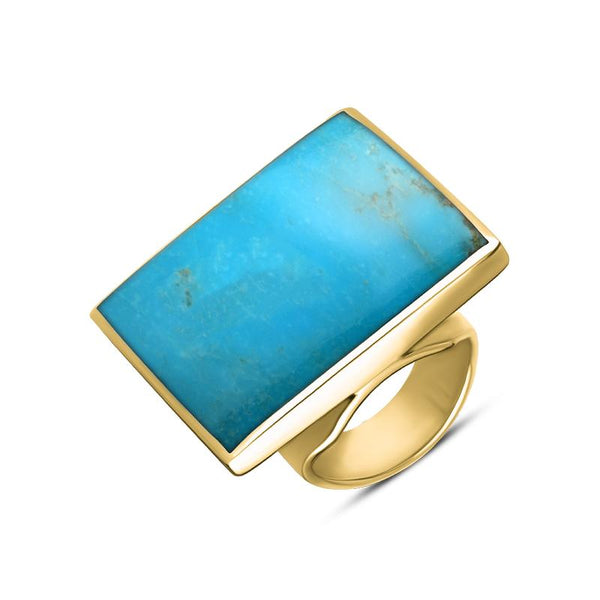 9ct Yellow Gold Turquoise Large Square Ring, R605.