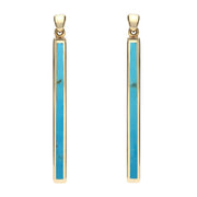 9ct Yellow Gold Turquoise Long Slim Drop Earrings. E1070