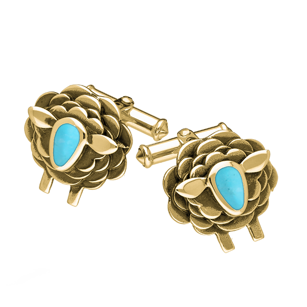 9ct Yellow Gold Turquoise Sheep Cufflinks