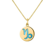 9ct Yellow Gold Turquoise Zodiac Capricorn Round Necklace, P3599.