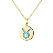 9ct Yellow Gold Turquoise Zodiac Taurus Round Necklace, P3601.