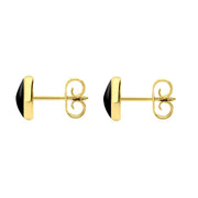 9ct Yellow Gold Whitby Jet 6mm Classic Medium Round Stud Earrings. E003.