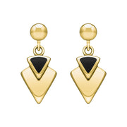 9ct Yellow Gold Whitby Jet Arrowhead Drop Earrings. E201.