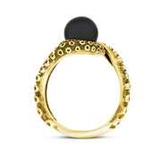 9ct Yellow Gold Whitby Jet Bead Twist Tentacle Ring