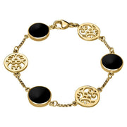 9ct Yellow Gold Whitby Jet Flore Filigree Bracelet B943