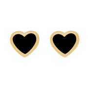 9ct Yellow Gold Whitby Jet Heart Stud Earrings, E2263.