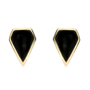 9ct Yellow Gold Whitby Jet Kite Stud Earrings. E281.