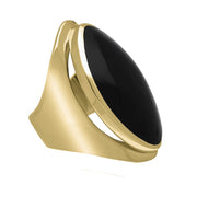 9ct Yellow Gold Whitby Jet Large Oval Statement Ring, R013.