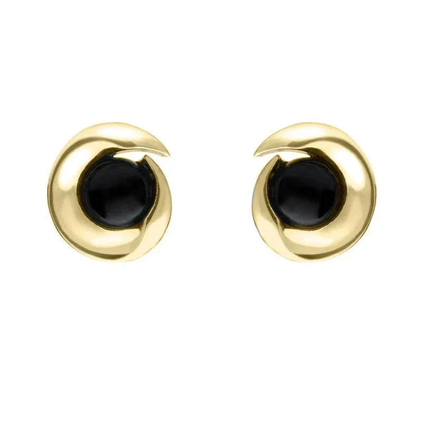 9ct Yellow Gold Whitby Jet Spiral Stud Earrings