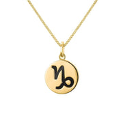 9ct Yellow Gold Whitby Jet Zodiac Capricorn Round Necklace, P3599.