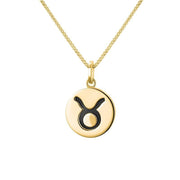 9ct Yellow Gold Whitby Jet Zodiac Taurus Round Necklace, P3601.