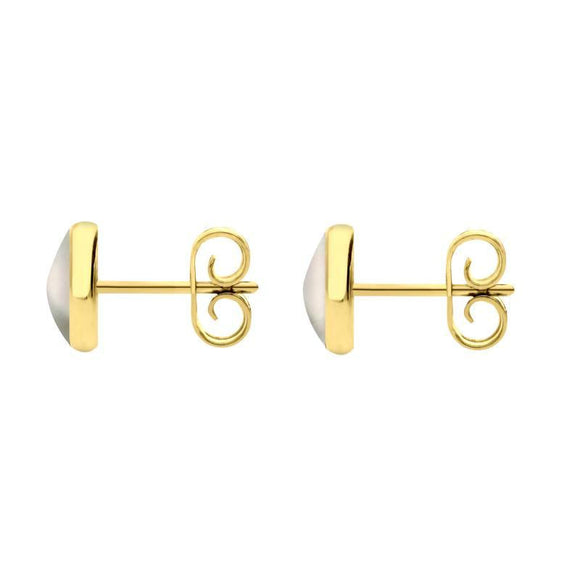 9ct Yellow Gold White Mother of Pearl 6mm Classic Medium Round Stud Earrings, E003.
