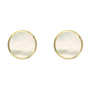 9ct Yellow Gold White Mother of Pearl 6mm Classic Medium Round Stud Earrings, E003.