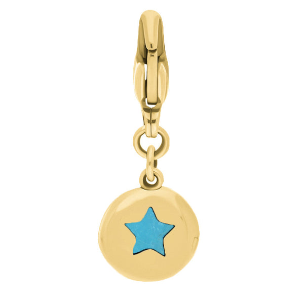 9ct Yellow Gold Turquoise Round Shaped Star Clip Charm, G662.