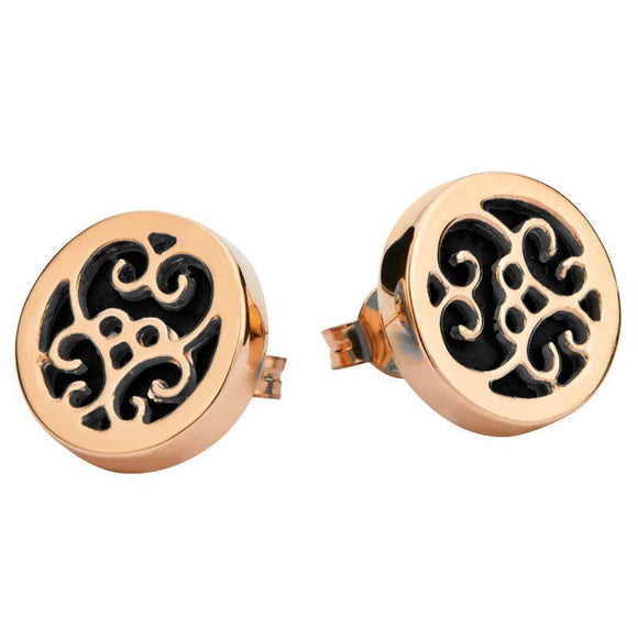 9ct Rose Gold Flore Whitby Jet Filigree Stud Earrings, E1782.